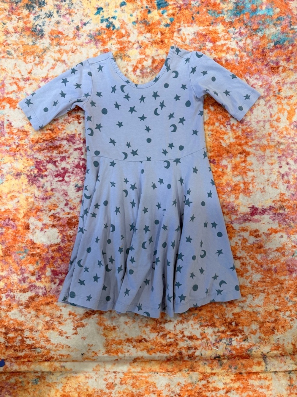 Hanna Andersson Girls Lavender Celestial Twirl Dress Stars Moon Print Sz 4
